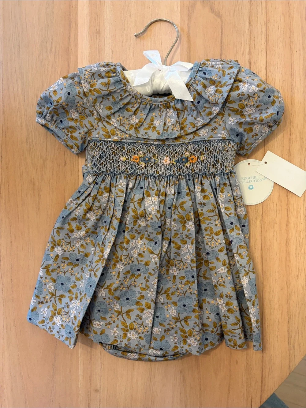 Edgehill Collection Baby Girls Blue Floral Smocked Dress